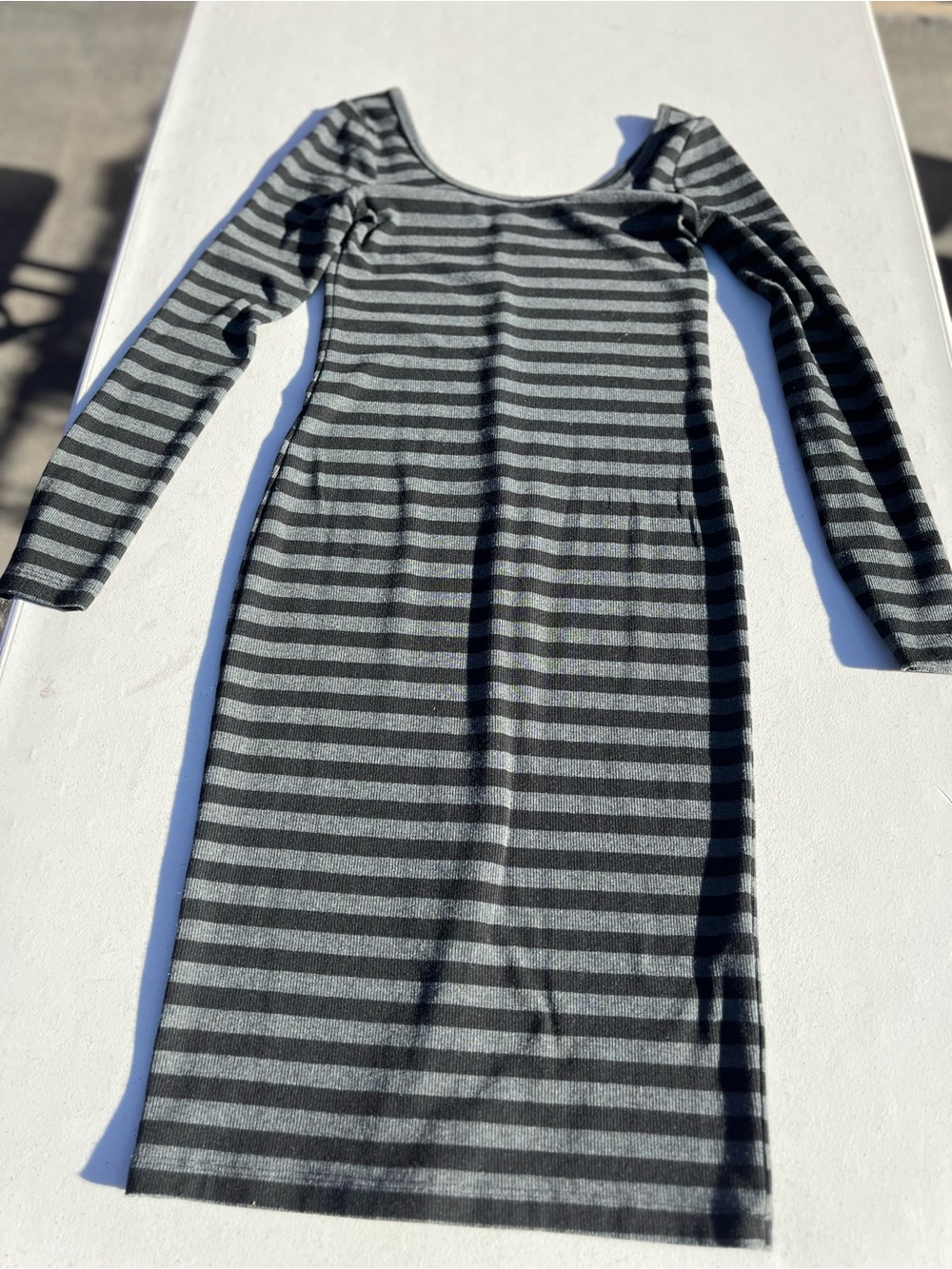 Charlotte Russe Striped Scoop Neck Bodycon Dress - Black & Gray